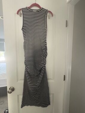 Caslon Navy and White Striped Ribbed Cotton  Maxi Dress